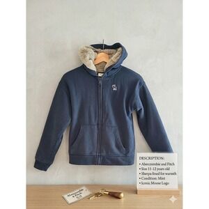 Abercrombie Kids Fur Lined Relaxed Fit Zip Hoodie Navy 11/12